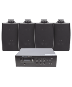 SFB120/4WS-EPCOM PROAUDIO-KIT de Amplificador de 120W para Escritorio | 4 Altavoces de Pared color Negro 2.5W - 20W | Sistema 70/100V