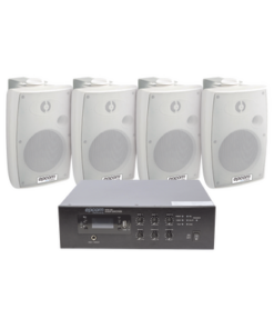 SFB120/4WSW-EPCOM PROAUDIO-KIT de Amplificador de 120W para Escritorio | 4 Altavoces de Pared color Blanco 2.5W - 20W | Sistema 70/100V