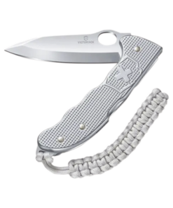VM26-VICTORINOX-Navaja Victorinox Hunter con Cachas Alox Acanaladas y Hoja a una Mano. Con Colgante Paracord Plateado.