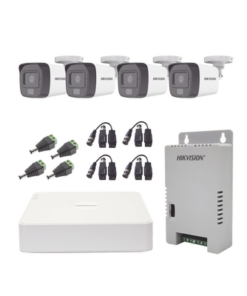 KH1080P4BSFH-HIKVISION-Kit TURBOHD 1080p / DVR 4 Canales / 4 Cámaras con Micrófono Integrado y 101° Visión / Luz Blanca + IR Visión Nocturna / Transceptores / Conectores / Fuente de Poder Profesional Compacta
