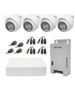 KH1080P4ESFH-HIKVISION-KIT TurboHD 1080p / DVR 4 Canales con audio por coaxitron / 4 Cámaras con Micrófono y  106° Visión/  luz blanca + IR visión nocturna  / Transceptores / Conectores / Fuente de Poder Profesional