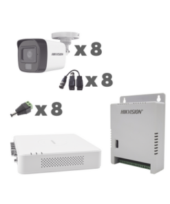 KH1080P8BFH-HIKVISION-KIT TurboHD 1080p / DVR 8 Canales con audio por coaxitron / 8 Cámaras con Micrófono Integrado 101° Visión/  luz blanca + IR visión nocturna  / Transceptores / Conectores / Fuente de Poder Profesional