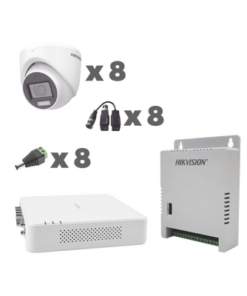 KH1080P8EWFH-HIKVISION-KIT TurboHD 1080p / DVR 8 Canales con audio por coaxitron / 8 Cámaras con Micrófono Integrado 101° Visión/  luz blanca + IR visión nocturna  / Transceptores / Conectores / Fuente de Poder Profesional