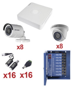 KEVTX8T16B-EPCOM-KIT TurboHD 1080p / DVR 16 Canales / 16 Cámaras Bala (exterior 2.8 mm) / Transceptores / Conectores / Fuente de Poder Profesional