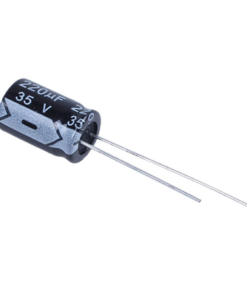 CE220/35V-SYSCOM-Capacitor Electrolítico Radial en Aluminio de 220 µFd, 35 Vcc, 105 °C, 10 x 12.5 mm.
