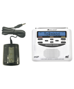 WR120/STR-MIDLAND-Radio receptor del Sistema de Alerta Sísmica Mexicano y meteorológico NOAA, vía radio en VHF y mediante códigos EAS-SAM, incluye Luz LED STR180