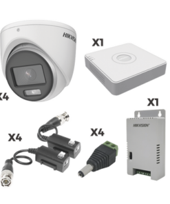 EKH1080PL4EC-HIKVISION-KIT DUAL LIGHT + COLORVU TURBOHD 1080p Lite / DVR 4 Canales con almacenamiento 300GB(eSSD) / 4 Cámaras Eyeball ColorVu con Micrófono/ Transceptores / Conectores / Fuente de Poder Profesional