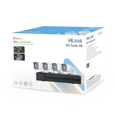 HL-1080-CV/A-HiLook by HIKVISION-Kit TurboHD 1080p / DVR 4 Canales / 4 Cámaras Bala ColorVu con Micrófono Integrado / Fuente de Poder / Accesorios de Instalación