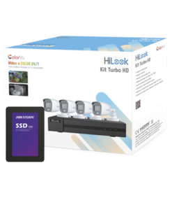 HL-1080-CV/A/1TB-HiLook by HIKVISION-Kit TurboHD 1080p + SSD 1 TB / DVR 4 Canales / 4 Cámaras Bala ColorVu con Micrófono Integrado / Fuente de Poder / Accesorios de Instalación