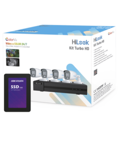 HL-1080-CV/A/512GB-HiLook by HIKVISION-Kit TurboHD 1080p + SSD 500 GB / DVR 4 Canales / 4 Cámaras Bala ColorVu con Micrófono Integrado / Fuente de Poder / Accesorios de Instalación