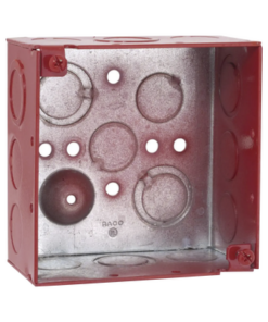 HUB-911-3-RACO-Caja Cuadrada Galvanizada  de 4" /Profundidad de 2 1/8" / Cuenta con 11 KO de 1/2" y 6 TKO (1/2" - 3/4")/ Color Rojo.
