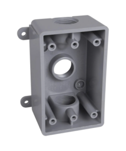 HUB-PSB-37550-GY-RACO-Caja Impermeable de 1 Gang / Profundidad de 2 Pulgadas (5.08 cm) / Cuenta con 3 Salidas Roscadas para Tubería de 1/2 Ó 3/4 / Color Gris