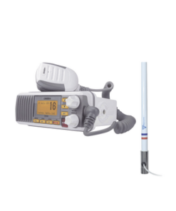 UM385/KIT5101-UNIDEN-Kit de radio UM385 | mas antena marina de fibra de vidrio TX-5101-SYS fabricada en fibra de vidrio con base roscable de acero inoxidable
