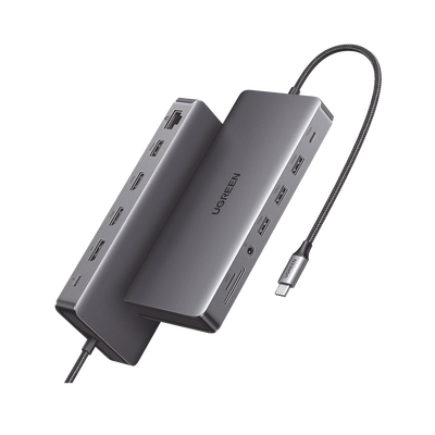 15978-UGREEN-HUB USB-C (Docking Revodok Pro 313) 13 en 1 | 2 HDMI 4K@60Hz | 1 DP 4K@60Hz | USB-C 3.2 (10Gbps) | 2 USB-A 3.2 (10Gbps) | 2 USB-A 3.0 (5Gbps) | USB-C PD Carga 100W | RJ45 (Gigabit Ethernet) | SD + Micro SD (TF) Simultáneo | Jack Audio 3.5mm.